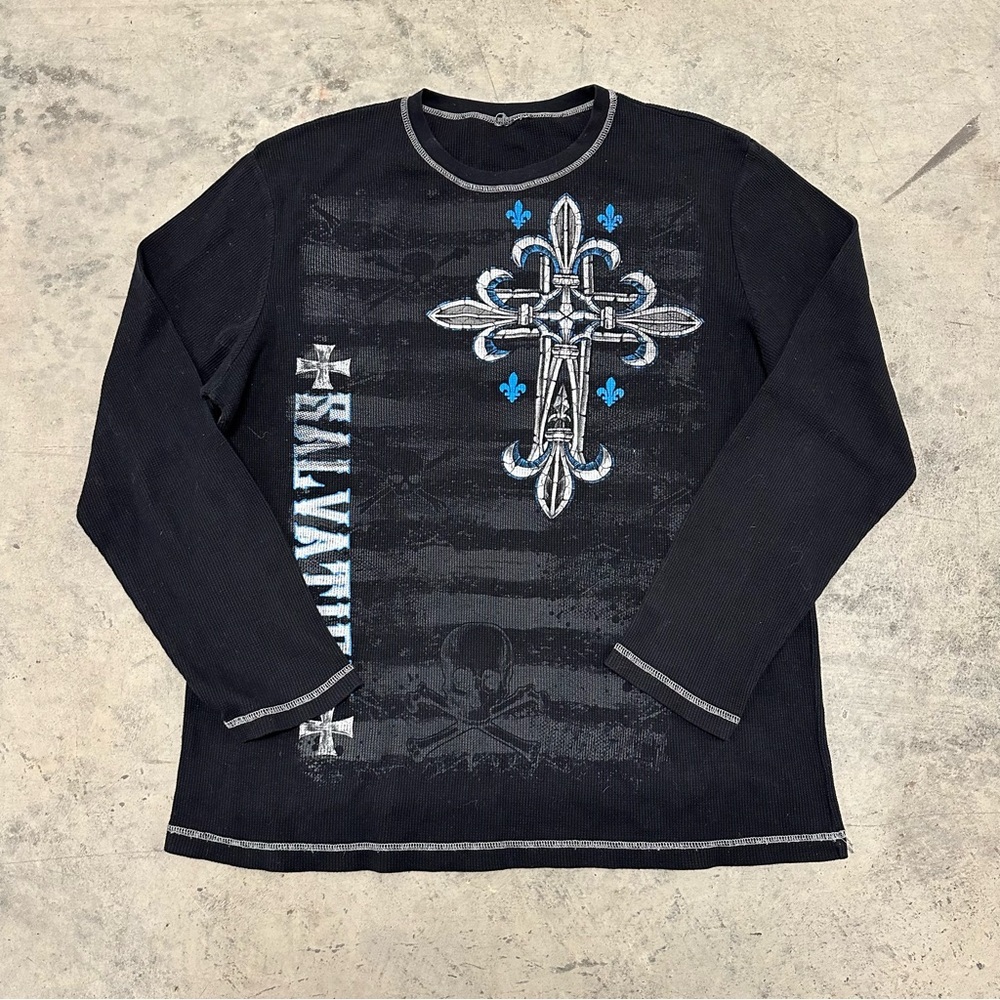 VTG No Boundaries Y2K Grunge Skull Long Sleeve Thermal Shirt Collectible Large